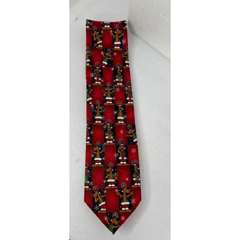 Hallmark Yule Tie Greetings Reindeer Christmas Necktie Red Black Checkered
